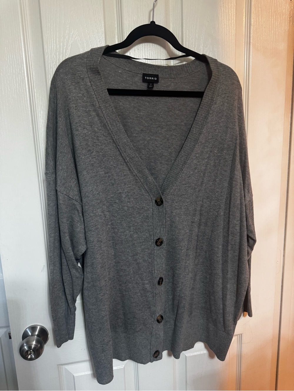 torrid Gray V-Neck Button Cardigan